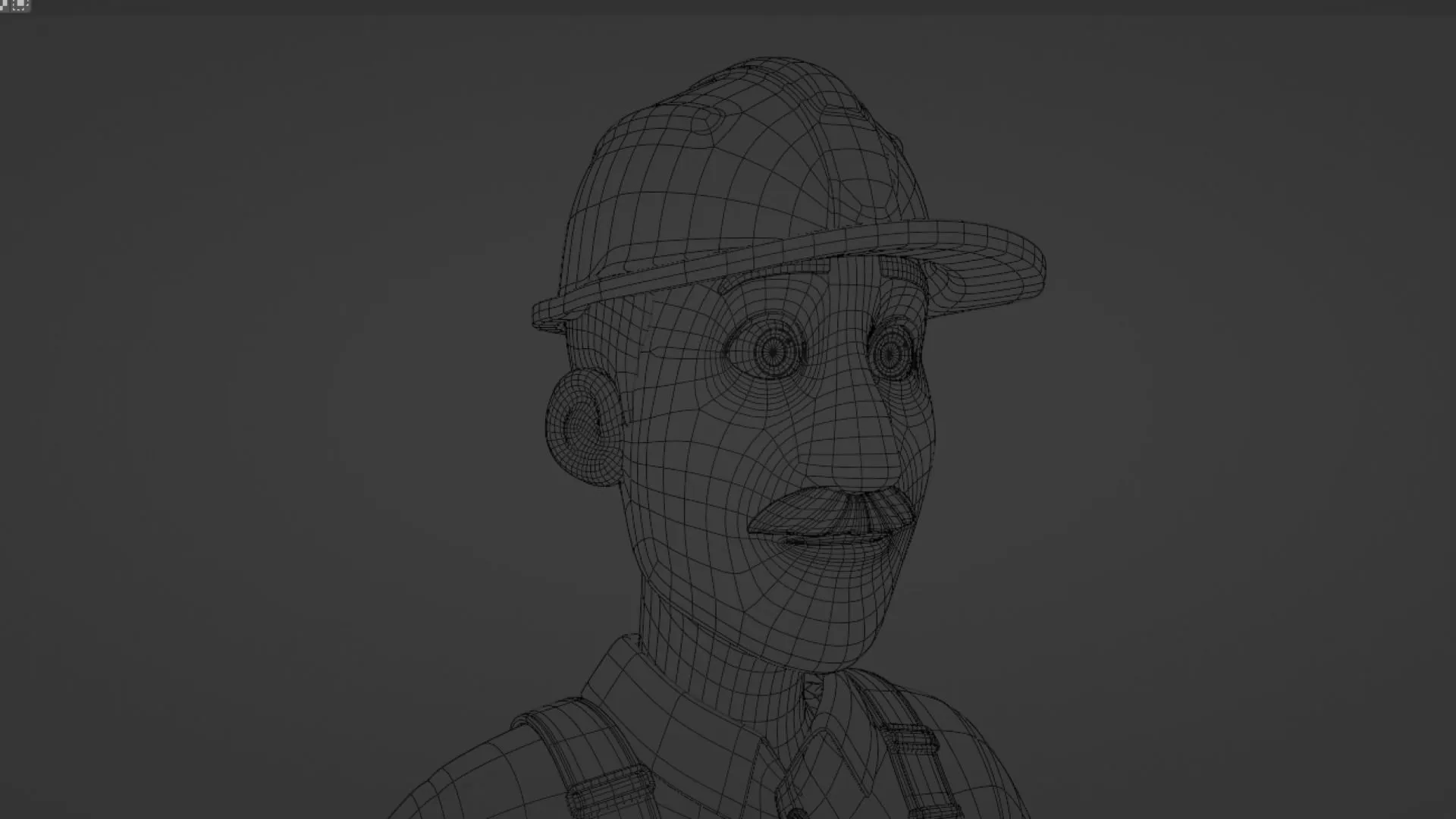 Male Cartoon Builder Character low-poly quad topology wireframe mesh